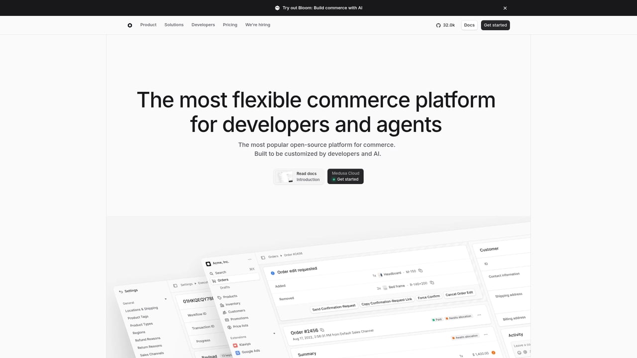 Screenshot of Medusajs website