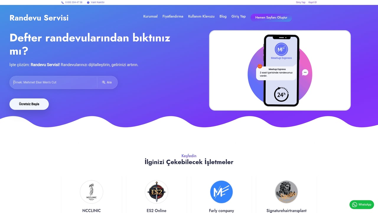 Screenshot of Meetup Express website
