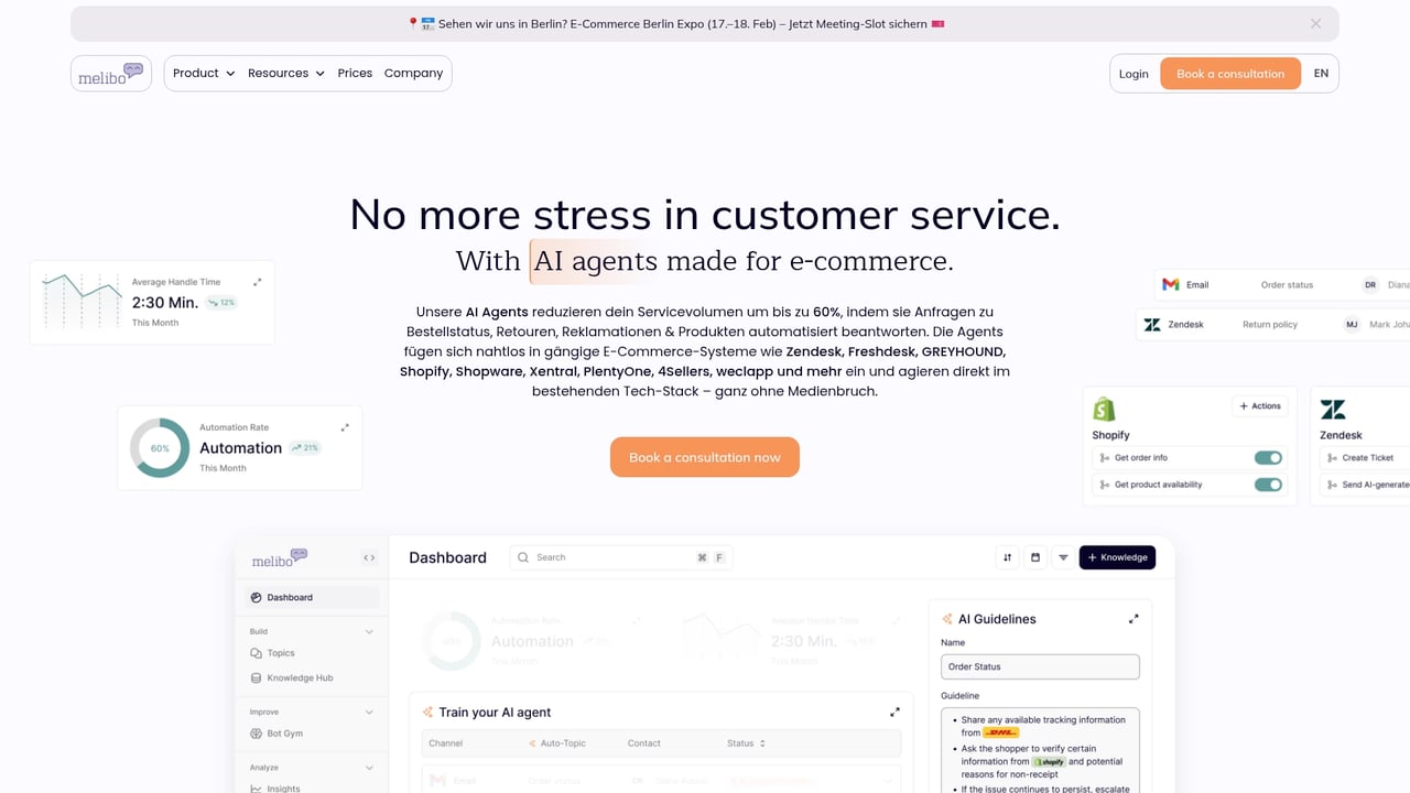 Screenshot of Melibo website