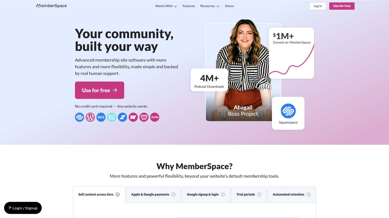 Screenshot of MemberSpace website