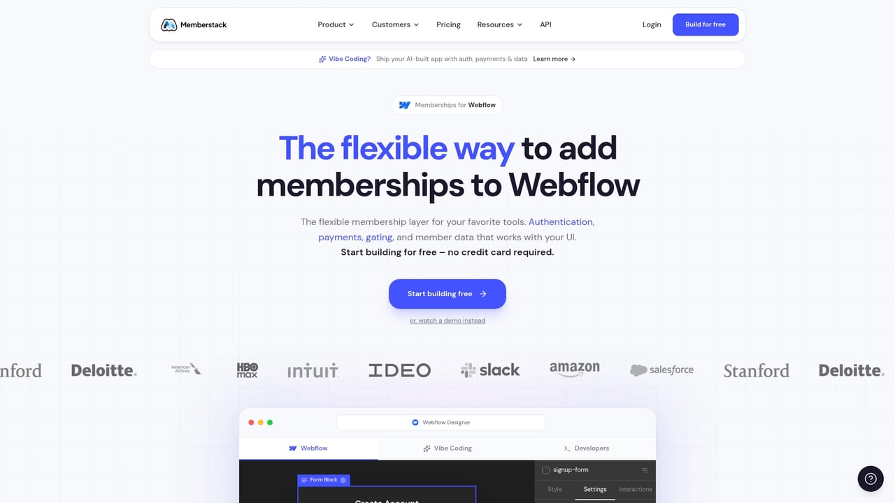 Screenshot of MemberStack website