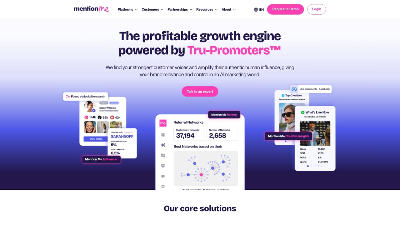 Screenshot of Mention Me website