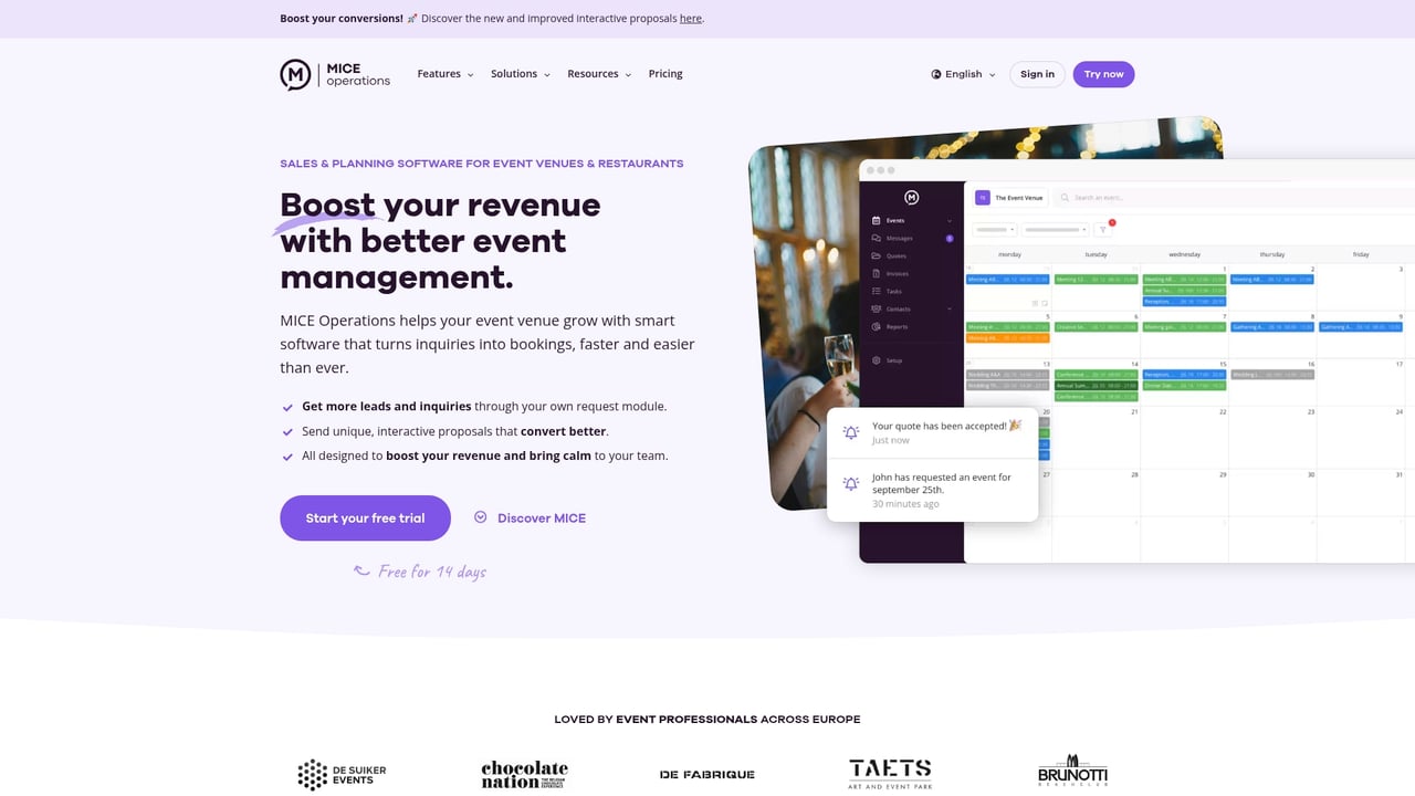 Screenshot of MICE Operations website