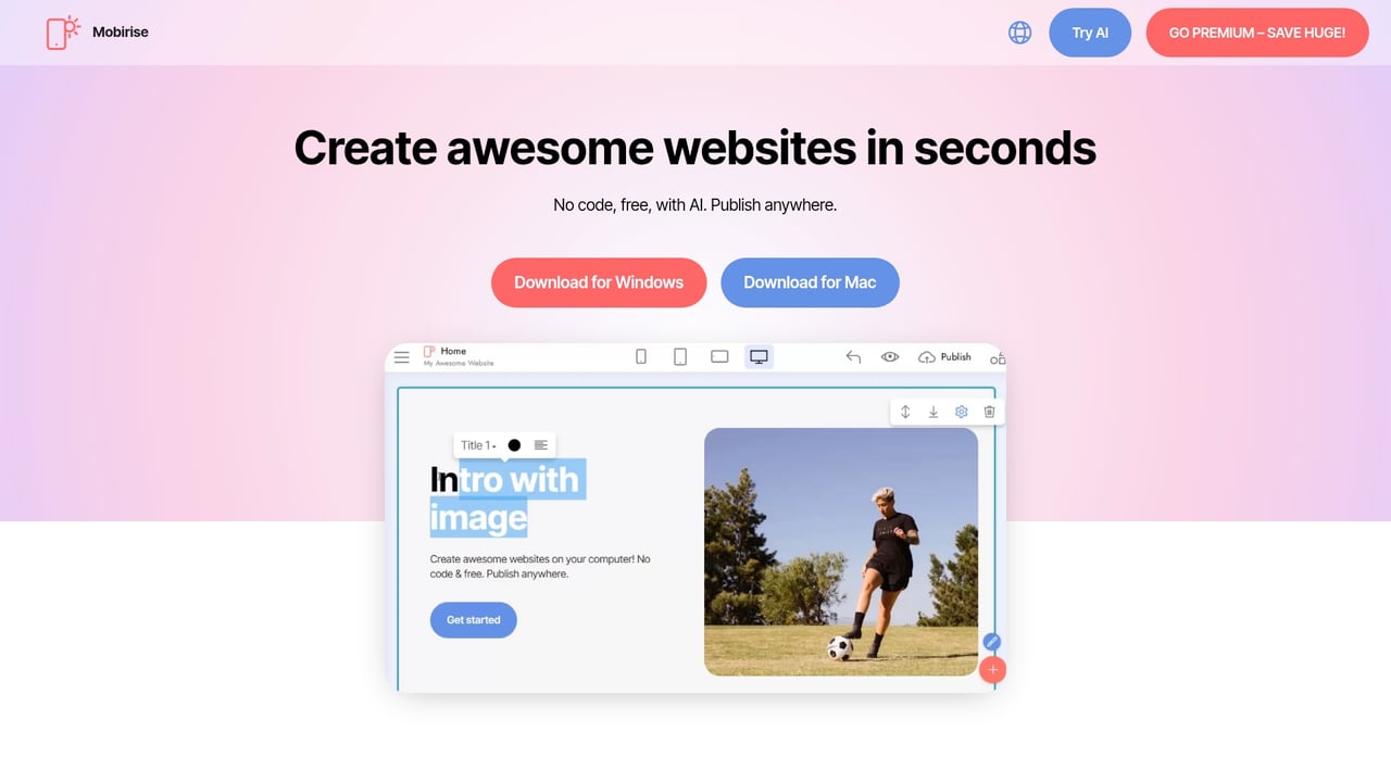Screenshot of Mobirise website