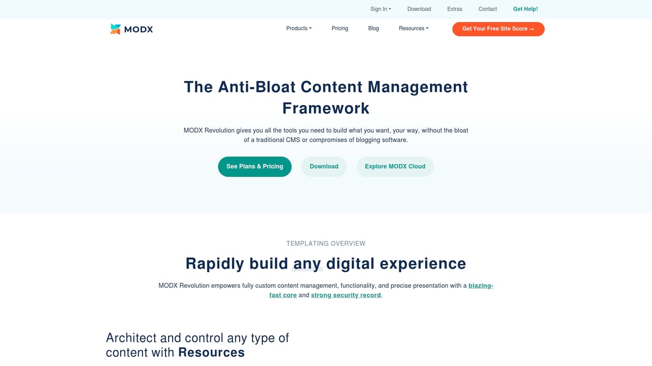 Screenshot of MODX website