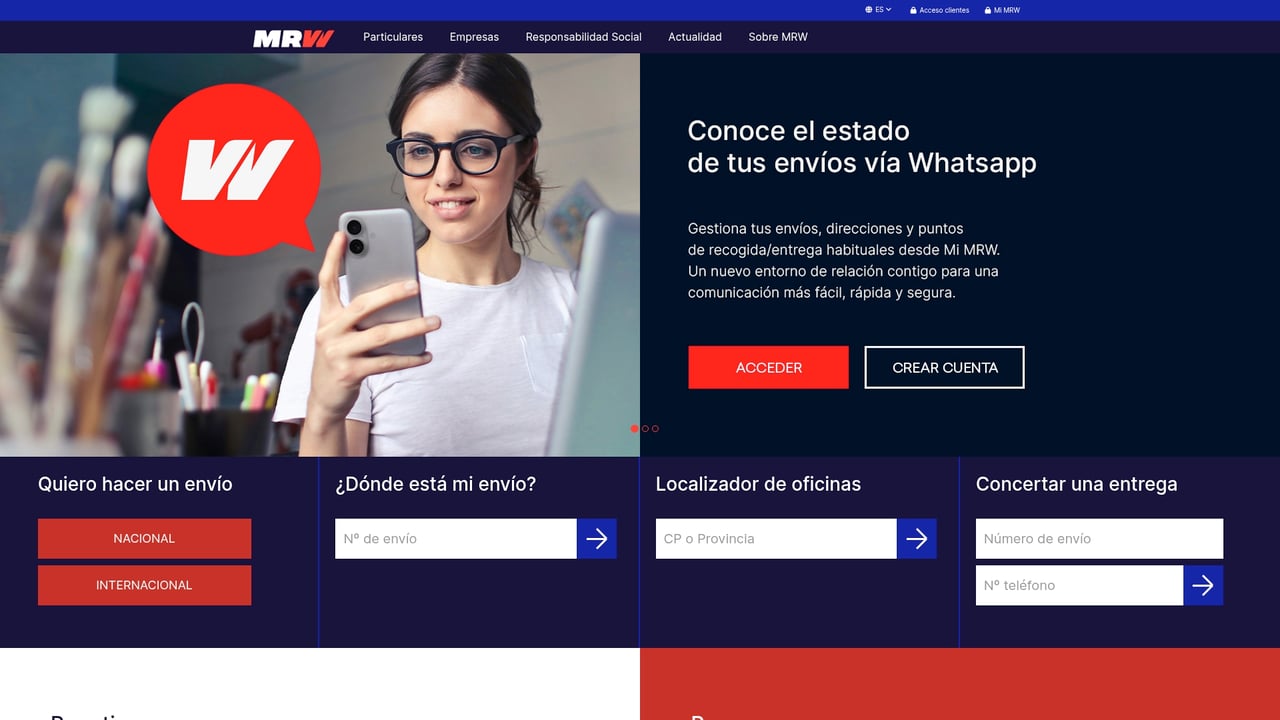 Screenshot of MRW website