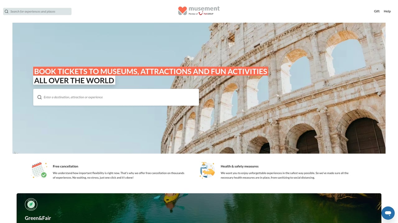 Screenshot of Musement website
