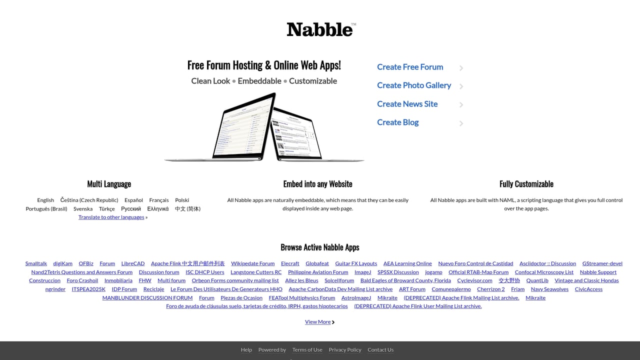 Screenshot of Nabble website