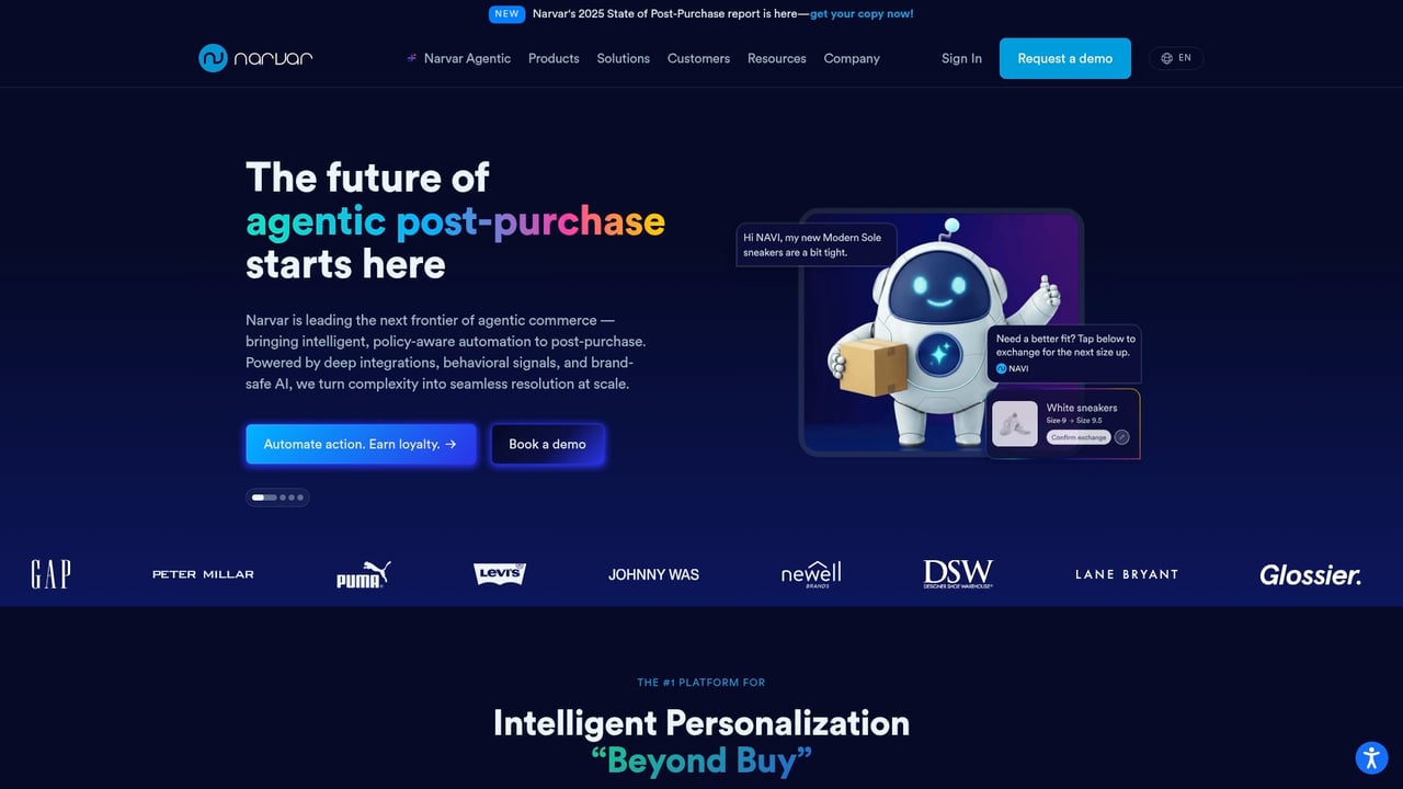 Screenshot of Narvar website