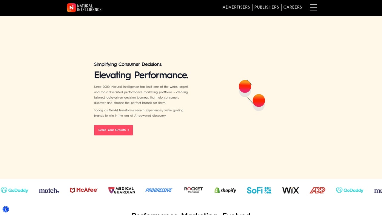 Screenshot of Natural Intelligence website