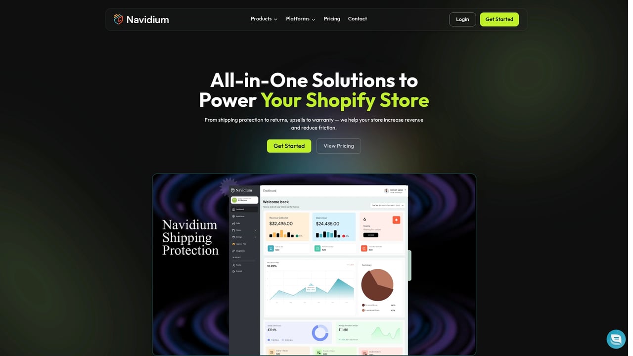 Screenshot of Navidium Shipping Protection website