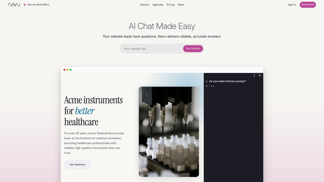 Screenshot of Navu website