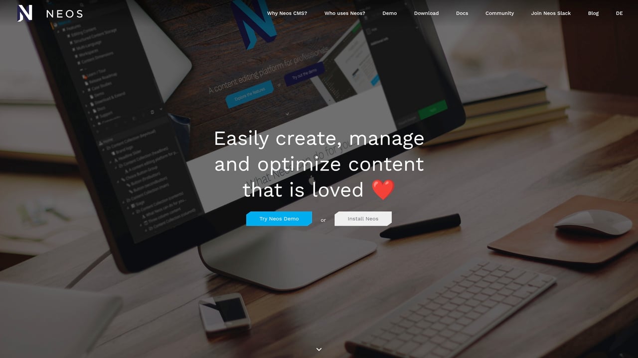 Screenshot of Neos CMS website