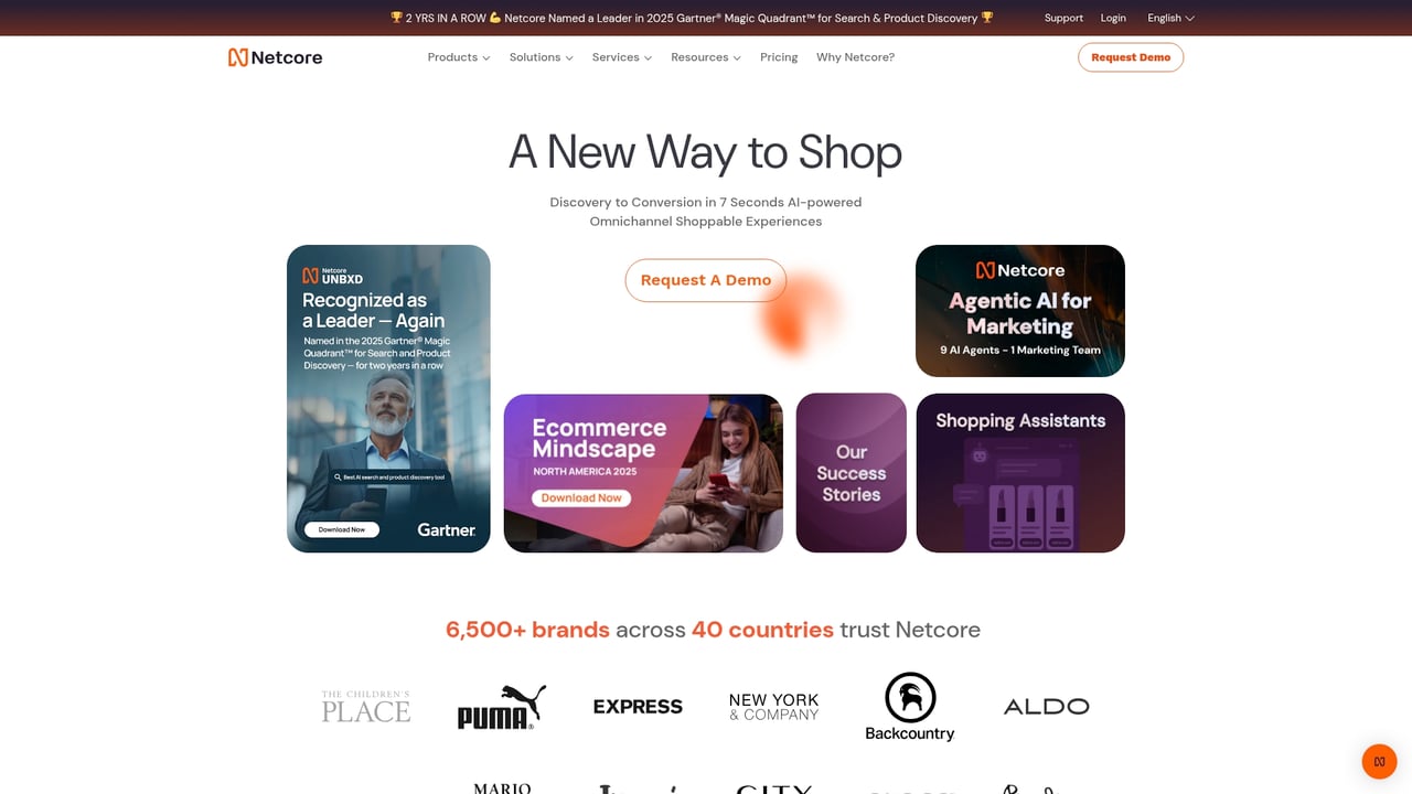 Screenshot of Netcore Cloud website
