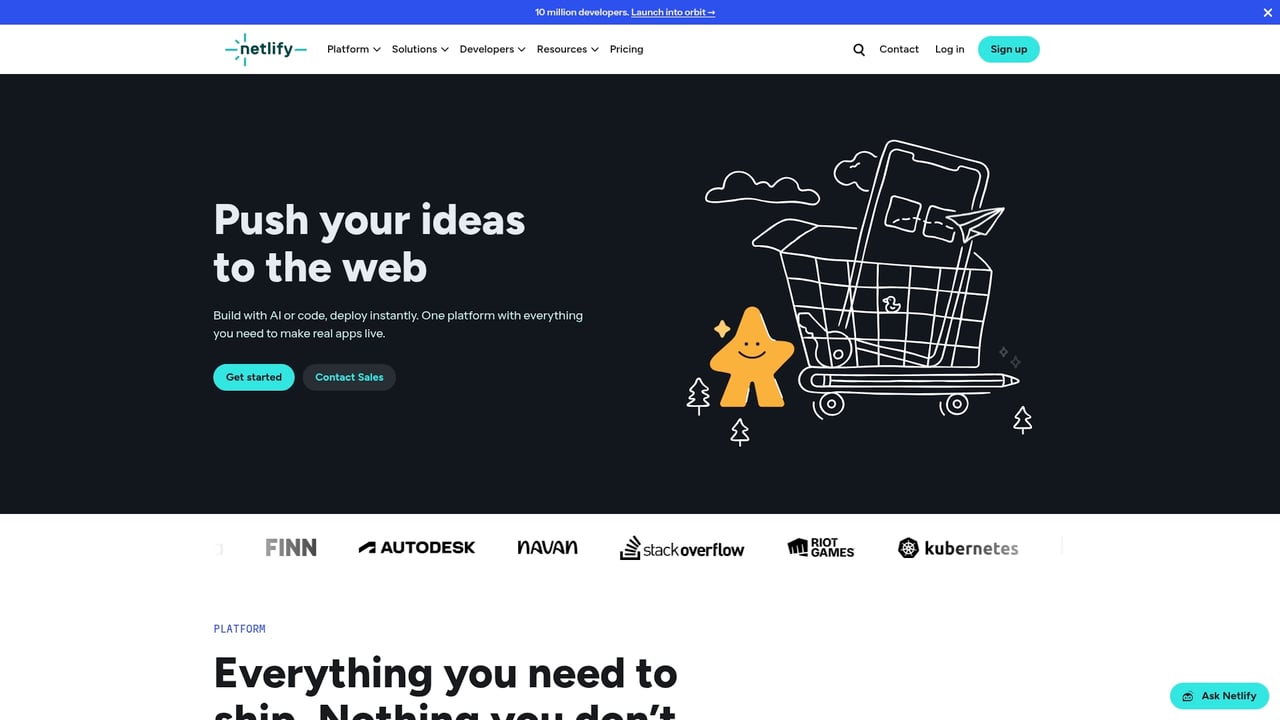 Screenshot of Netlify website