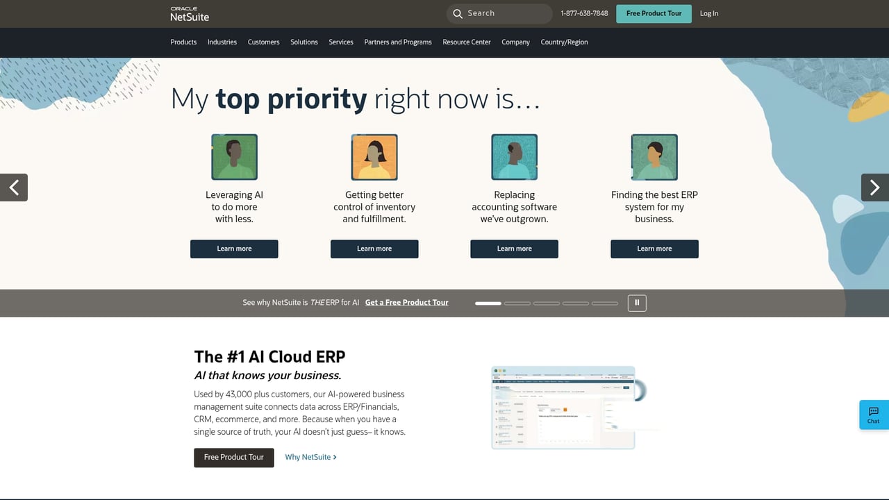 Screenshot of NetSuite website