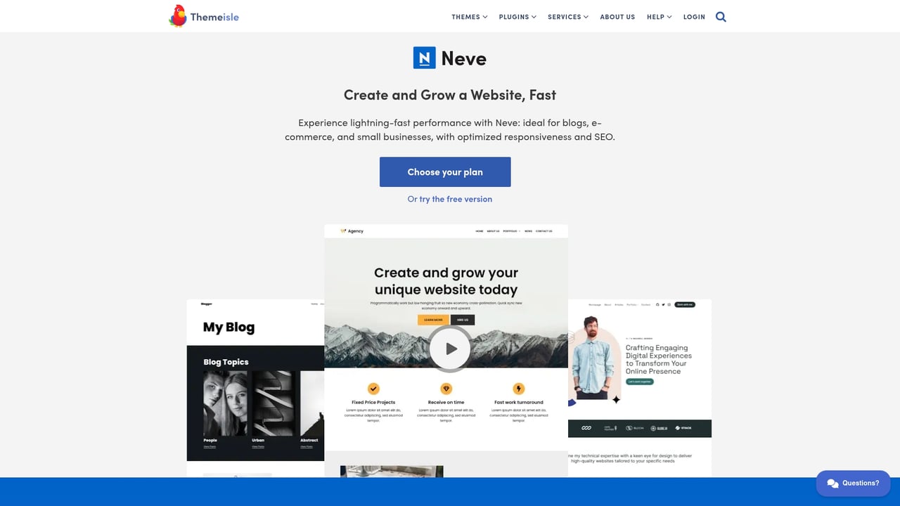 Screenshot of Neve website