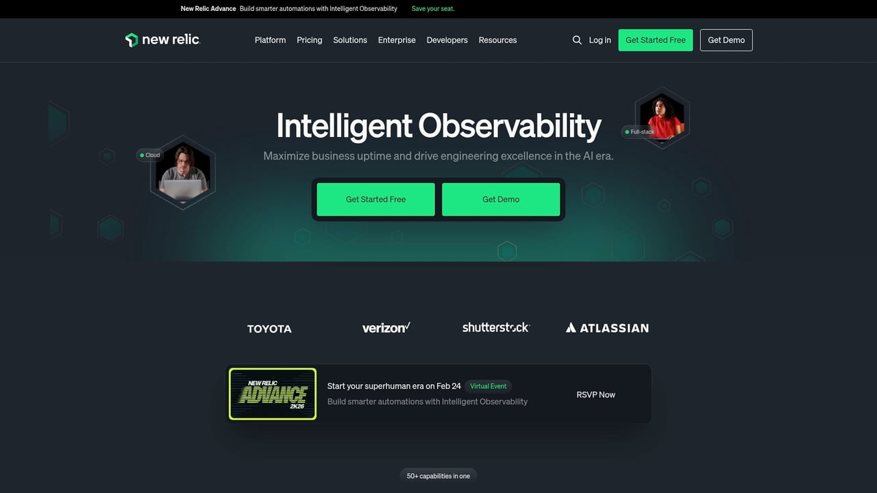 Screenshot of New Relic website