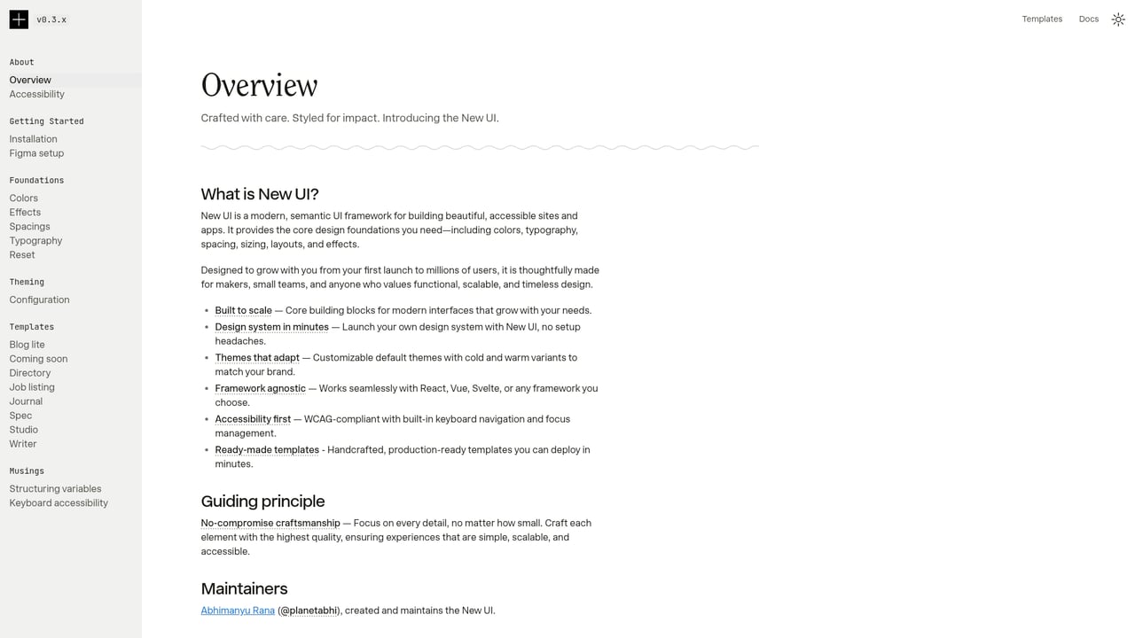 Screenshot of New UI website