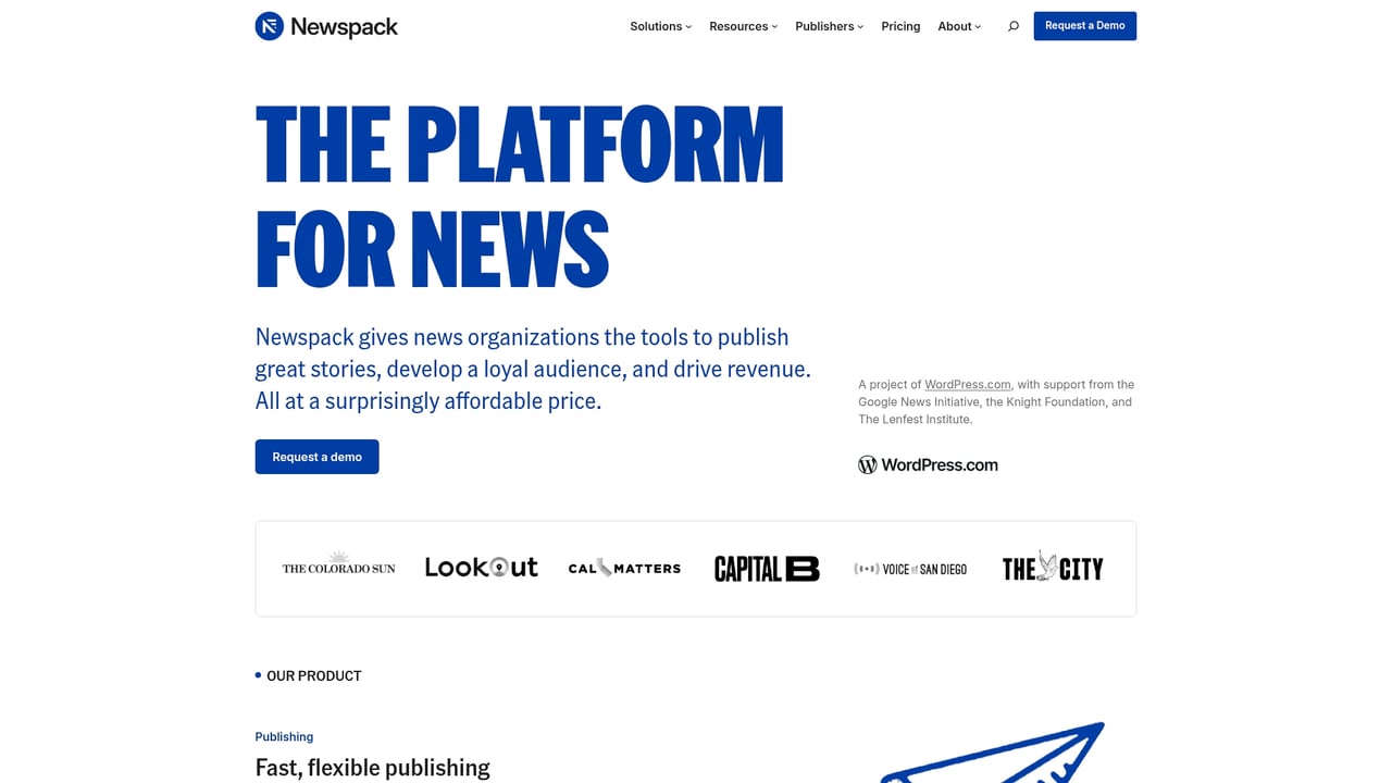 Screenshot of Newspack by Automattic website