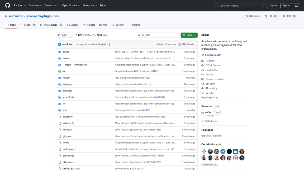 Screenshot of Newspack website