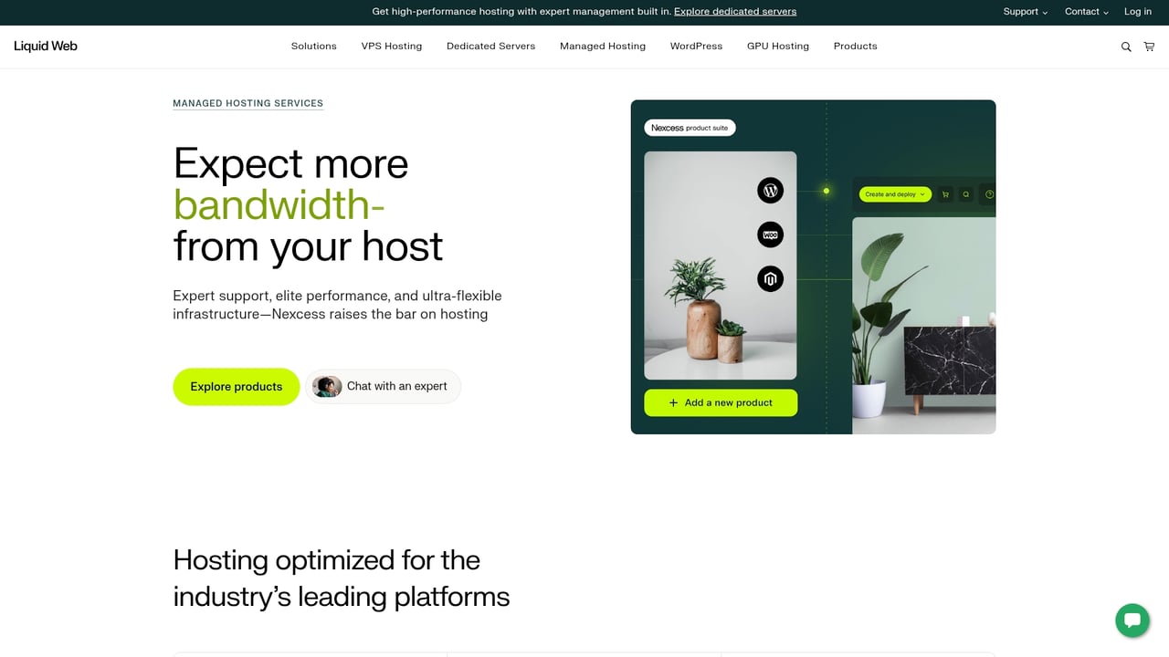 Screenshot of Nexcess website