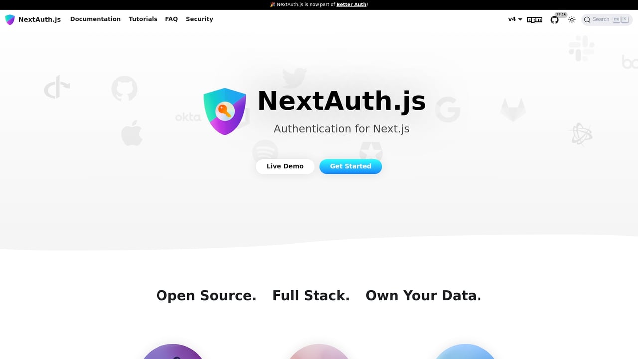 Screenshot of NextAuth.js website
