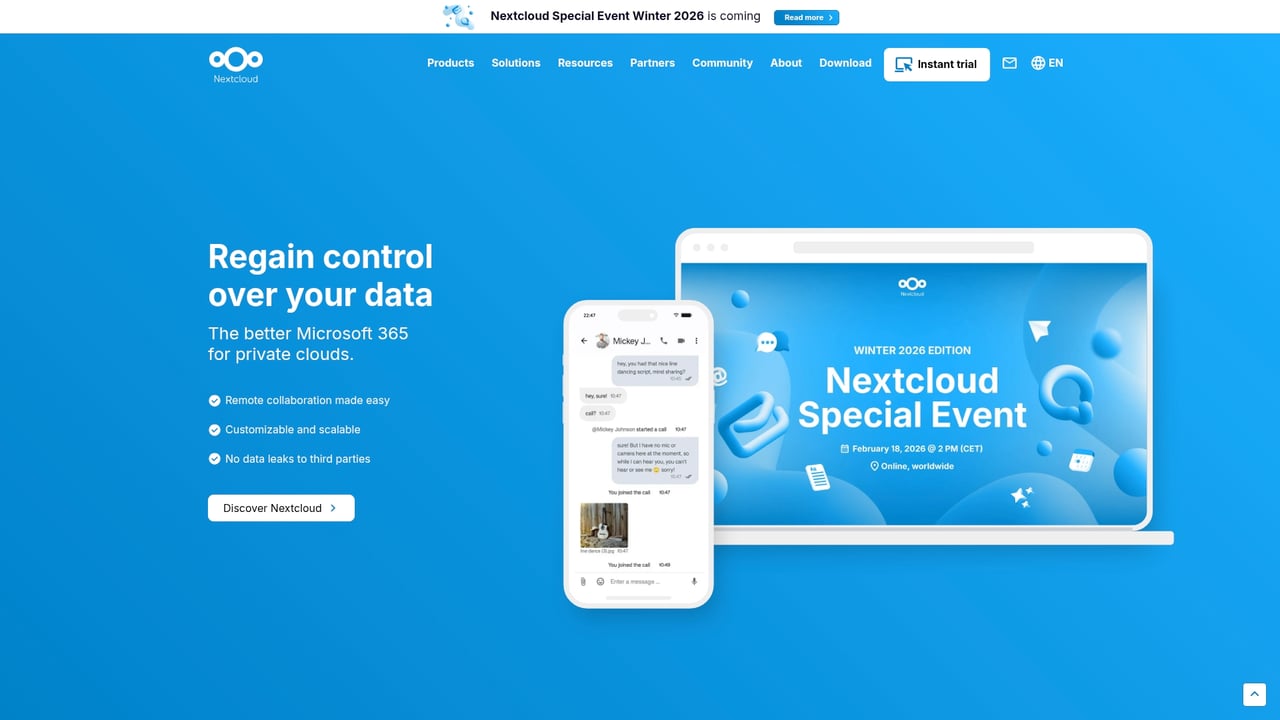 Screenshot of Nextcloud website