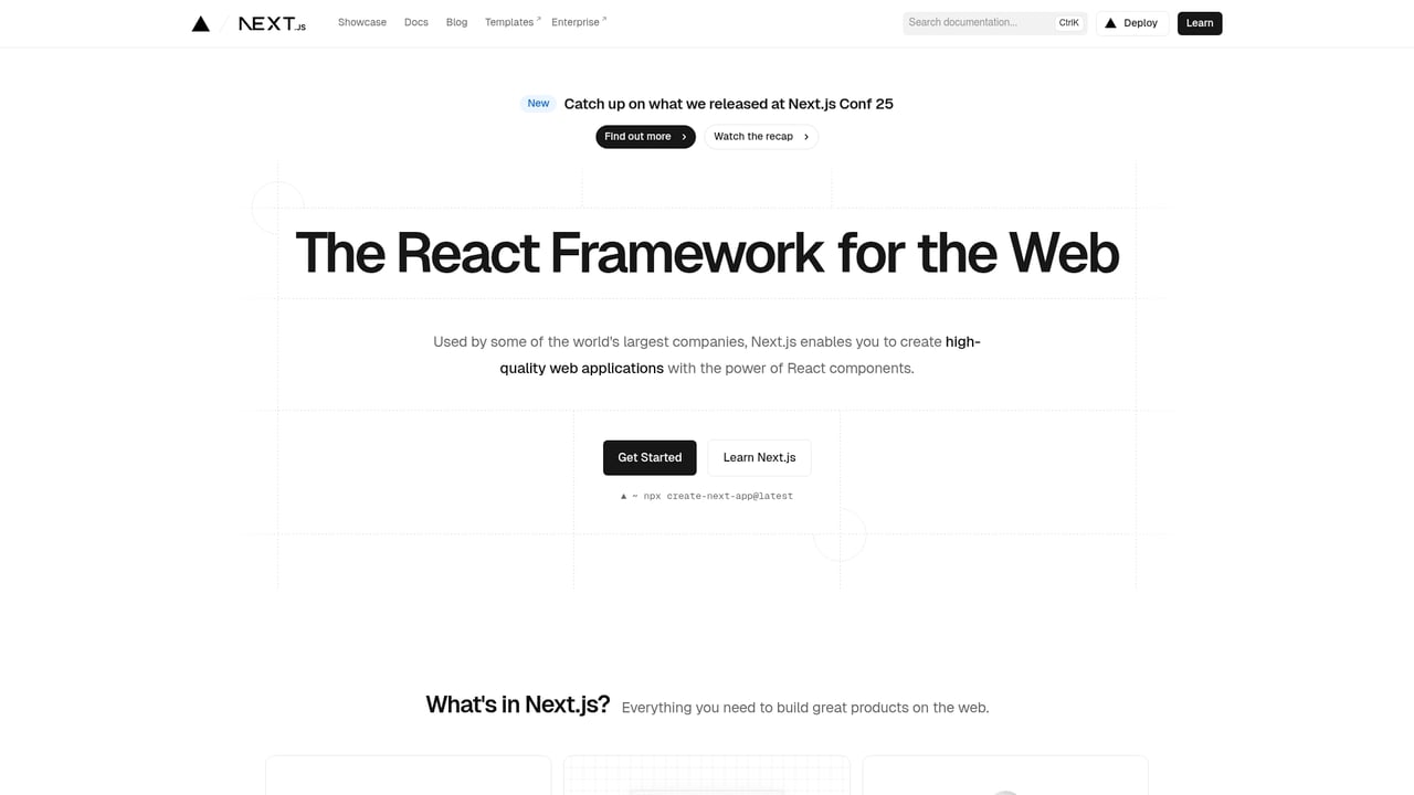 Screenshot of Next.js website