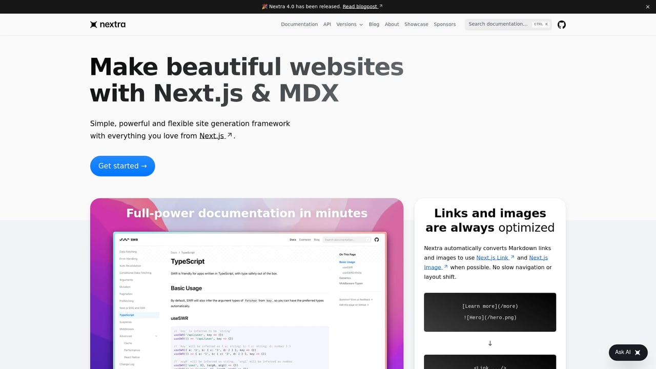 Screenshot of Nextra website