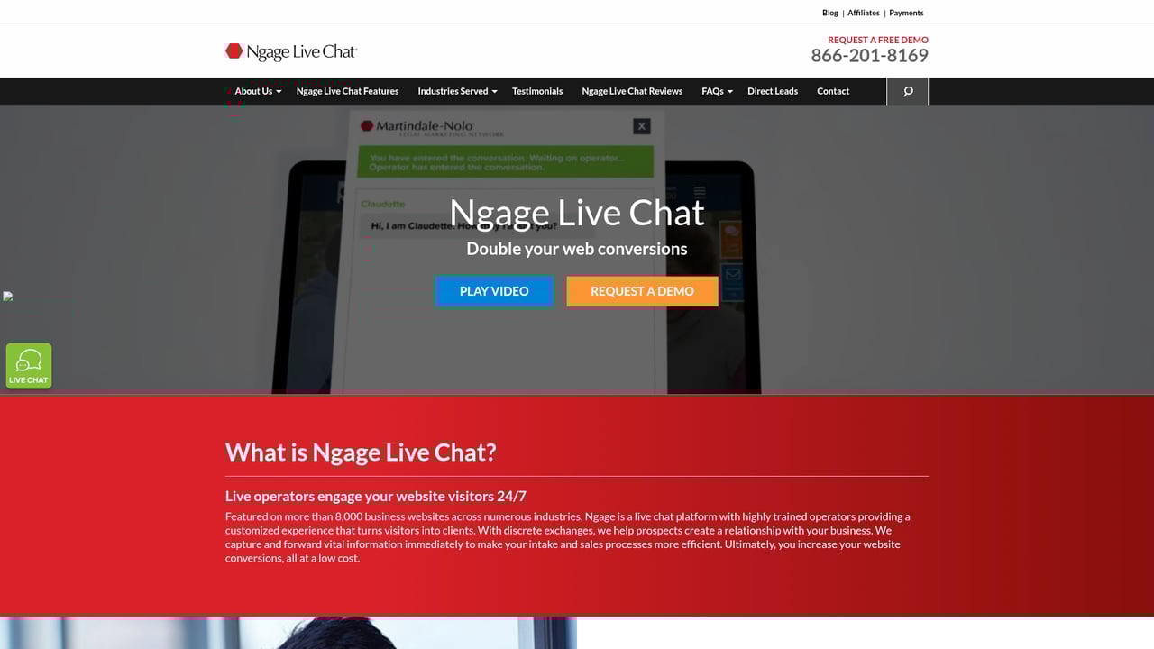 Screenshot of Ngage Live Chat website