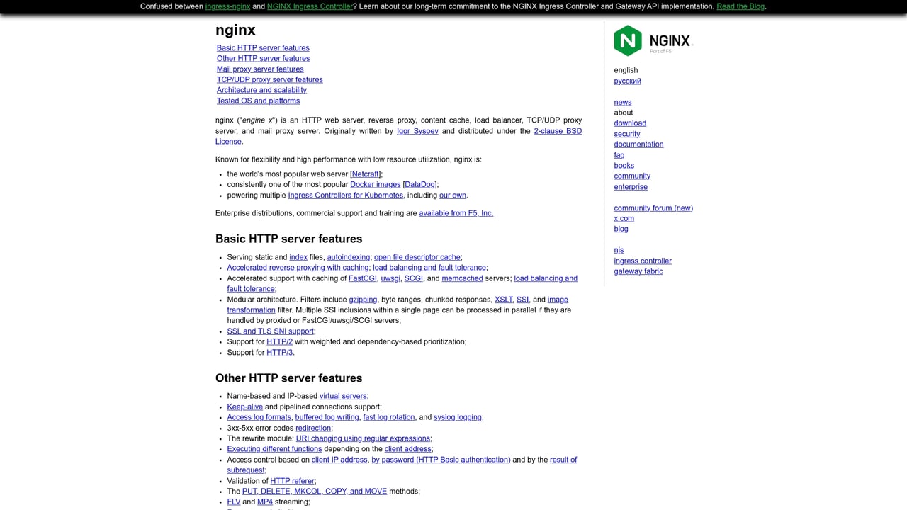 Screenshot of Nginx website