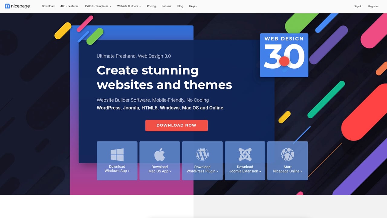 Screenshot of Nicepage website