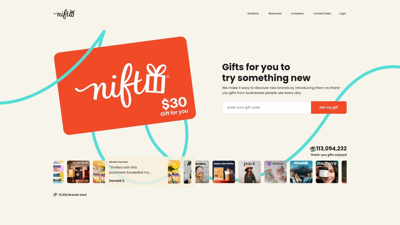 Screenshot of Nift website