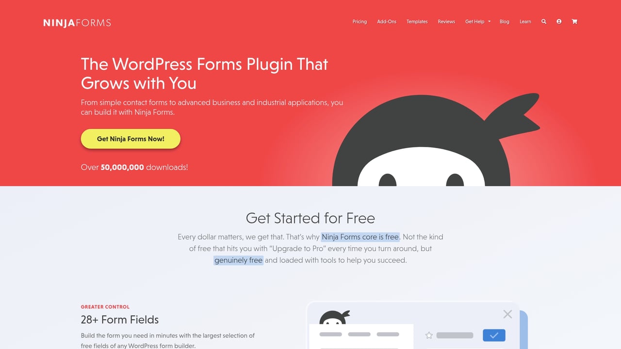 Screenshot of Ninja Forms website