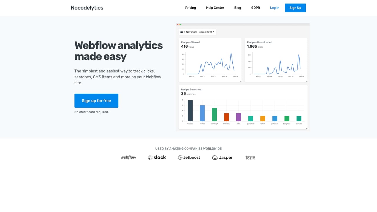 Screenshot of Nocodelytics website