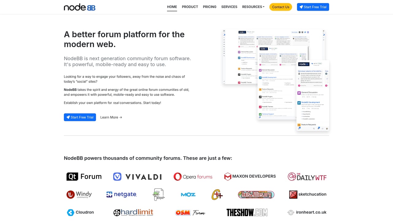 Screenshot of NodeBB website