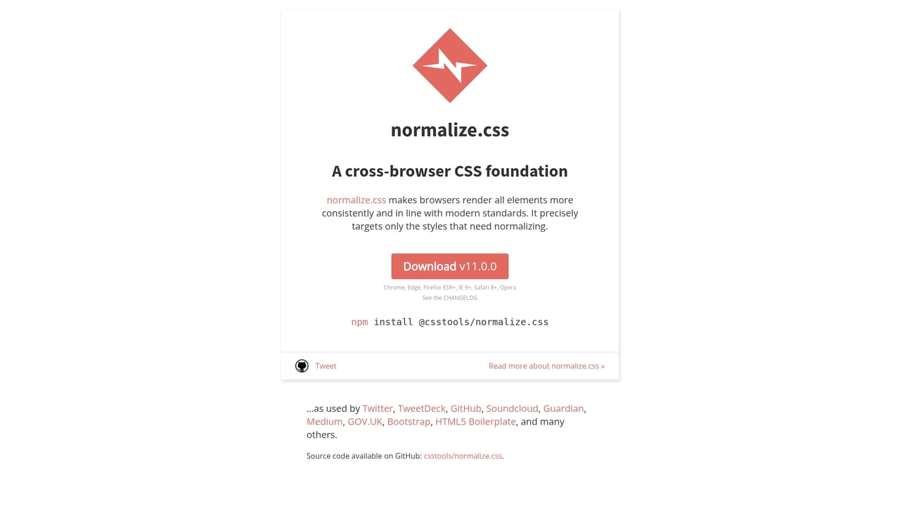 Screenshot of Normalize.css website