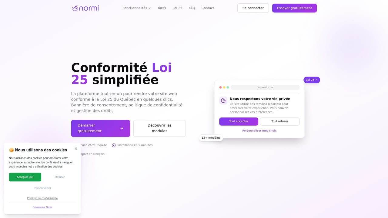 Screenshot of Normi website