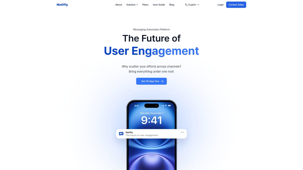 Screenshot of Notifly website