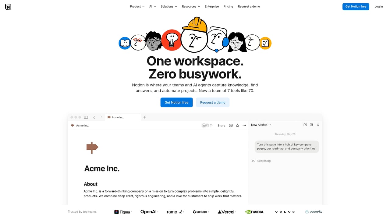 Screenshot of Notion website