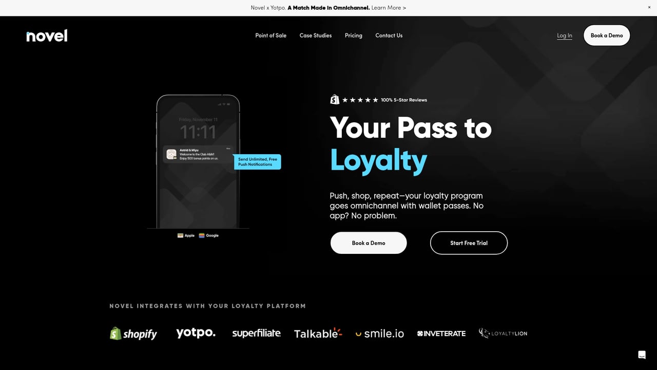 Screenshot of Novel website