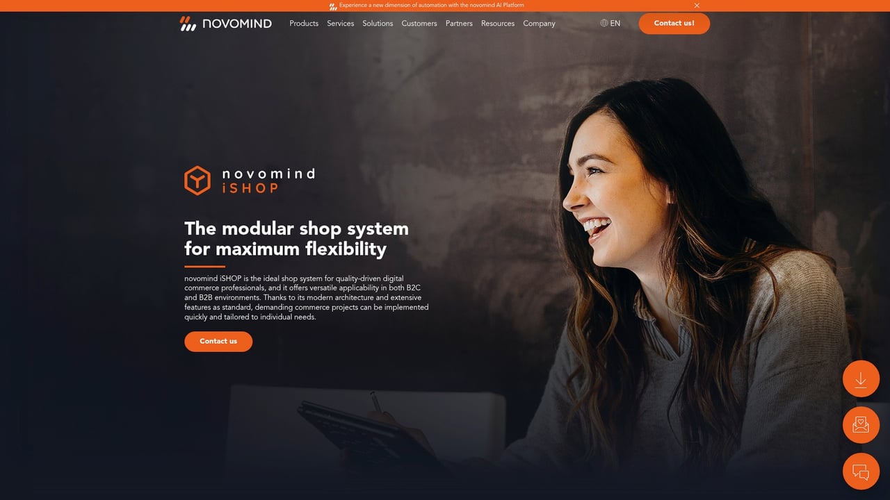 Screenshot of novomind iSHOP website
