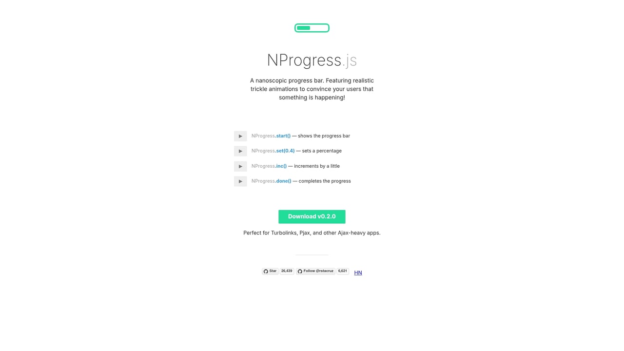 Screenshot of NProgress website