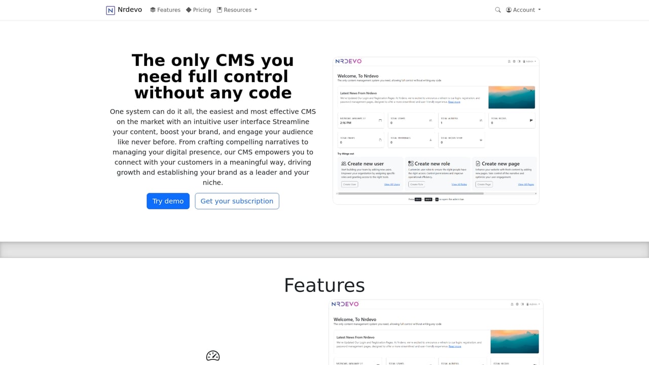 Screenshot of Nrdevo website