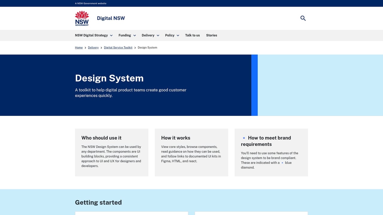 Screenshot of NSW Design System website