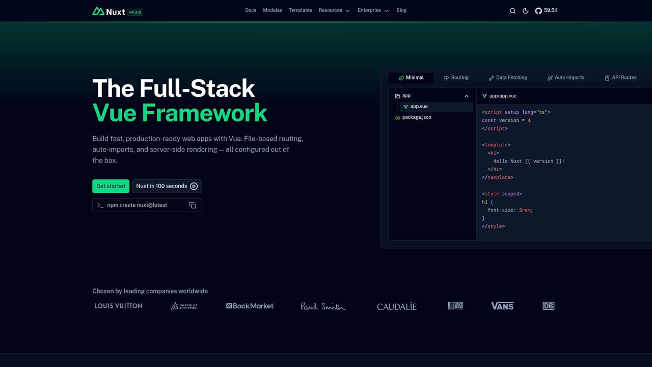 Screenshot of Nuxt.js website