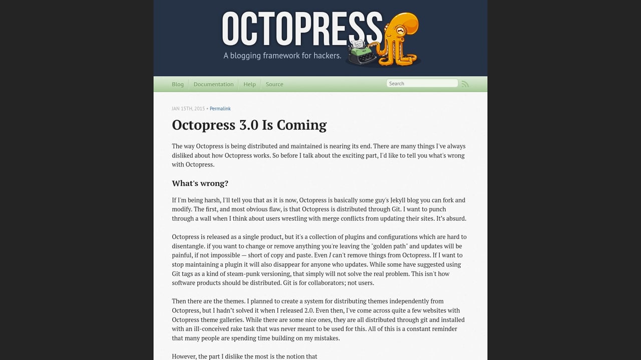 Screenshot of Octopress website