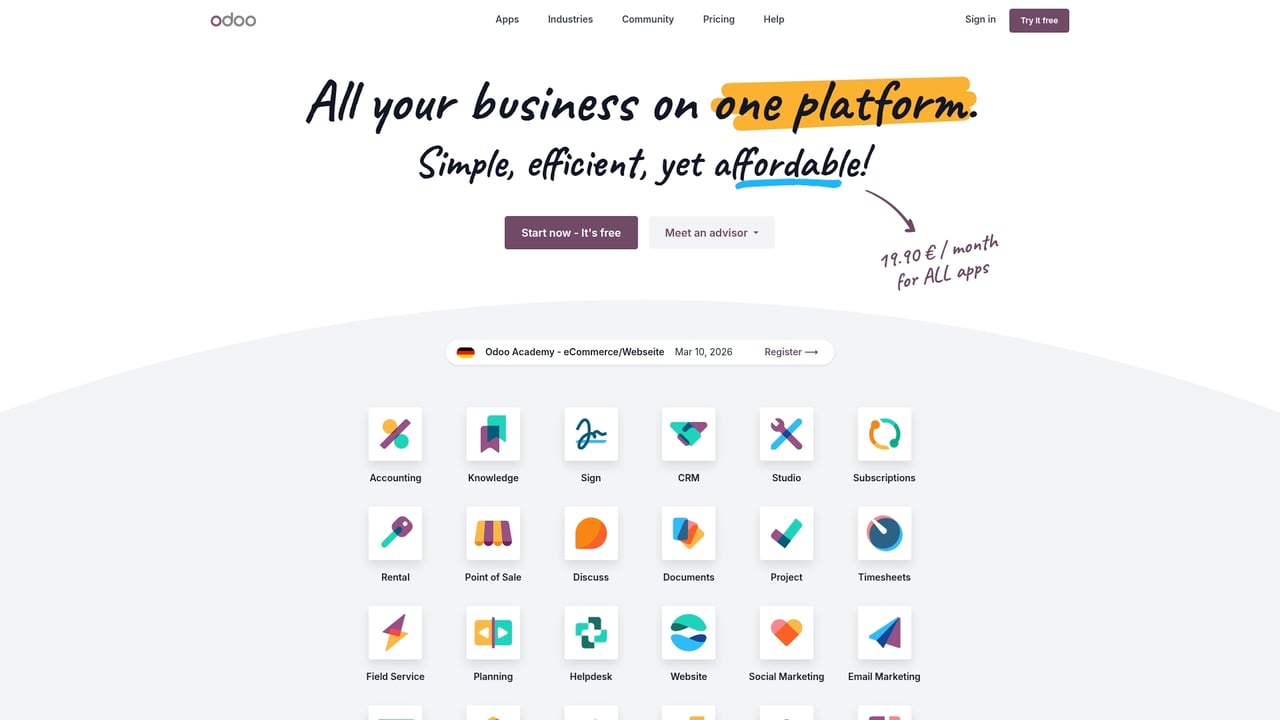 Screenshot of Odoo website