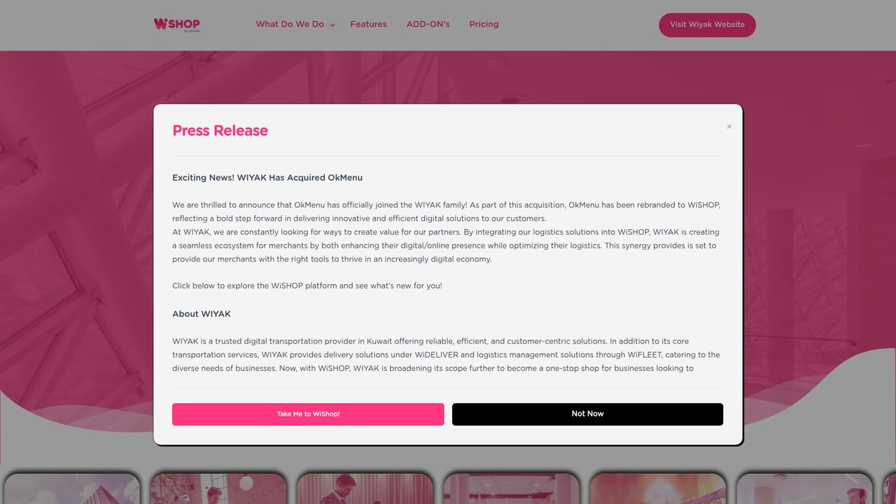 Screenshot of OkMenu website